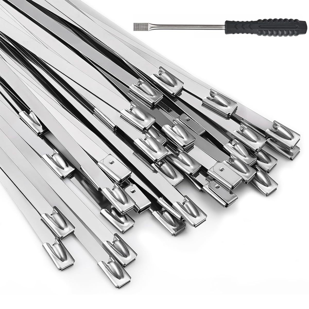 Serplex 100Pcs Metal Zip Ties 30cm Flexible Stainless Steel Zip Ties Heavy Duty Secure Self-Locking Cable Ties Wire Organizer for Machinery, Vehicles, Exhaust Wrap, Pipes, Roofs, Cables Serplex 100Pcs Metal Zip Ties 30cm Flexible Stainless Steel Zip Ties Heavy Duty Secure Self-Locking Cable Ties Wire Organizer for Machinery, Vehicles, Exhaust Wrap, Pipes, Roofs, Cables